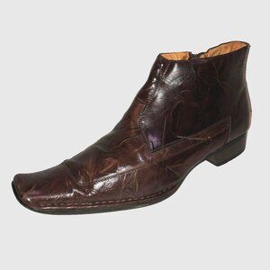 Moretti Mens Size 12 Brown Leather Laceless Ankle Zip Boots Dress Shoes H211